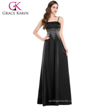 Грейс Карин женщины ремни запас спагетти атласная длинные черные вечернее платье CL4974-1#